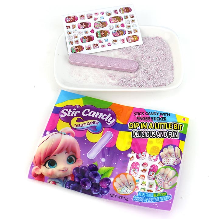 3 in 1 Stir pressed tablet candy stick and sour powder with nail stickers CH-Z275