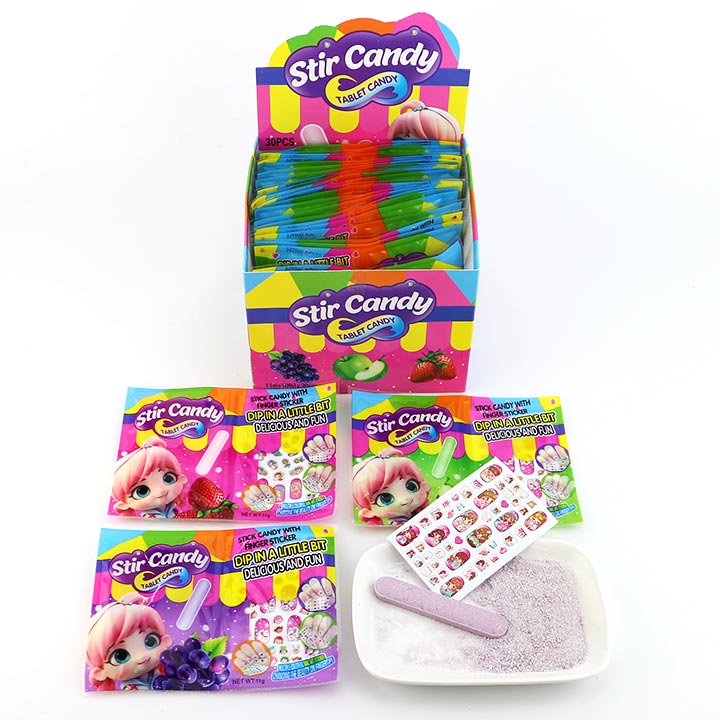 3 in 1 Stir pressed tablet candy stick and sour powder with nail stickers CH-Z275
