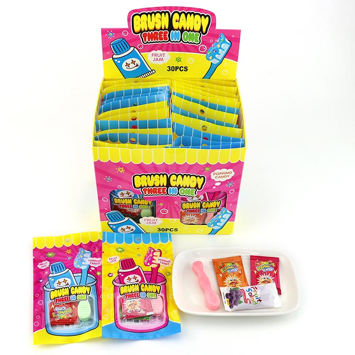 3 in 1 brush pressed tablet candy stick and popping candy with fruit jam CH-Z277