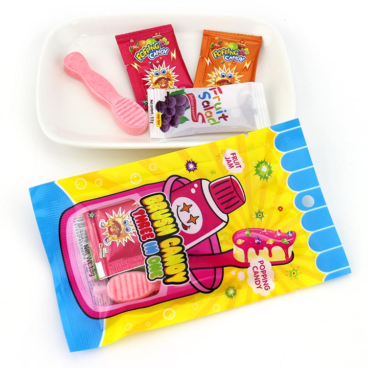 3 in 1 brush pressed tablet candy stick and popping candy with fruit jam CH-Z277