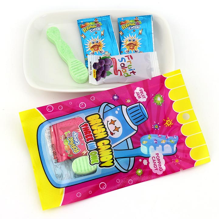 3 in 1 brush pressed tablet candy stick and popping candy with fruit jam CH-Z277