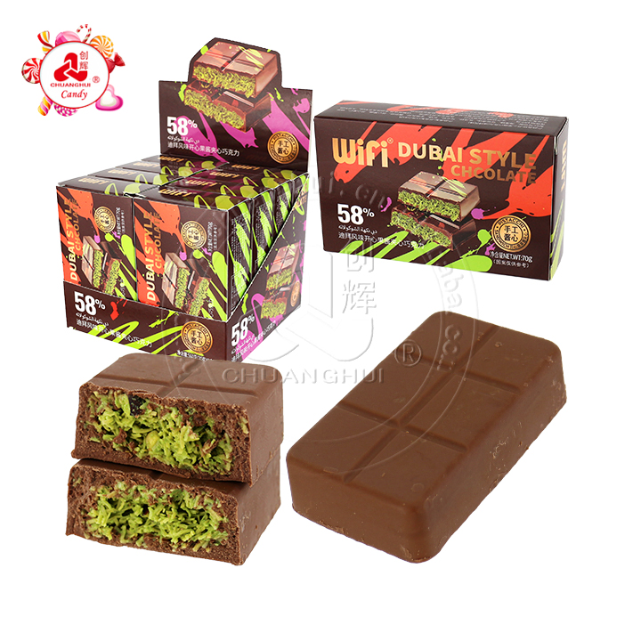 Dubai style chocolate 58% choco kataifi with crispy knafeh noodle crushed pistachios filling CH-BC137