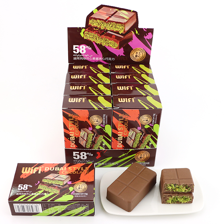 Dubai style chocolate 58% choco kataifi with crispy knafeh noodle crushed pistachios filling CH-BC137