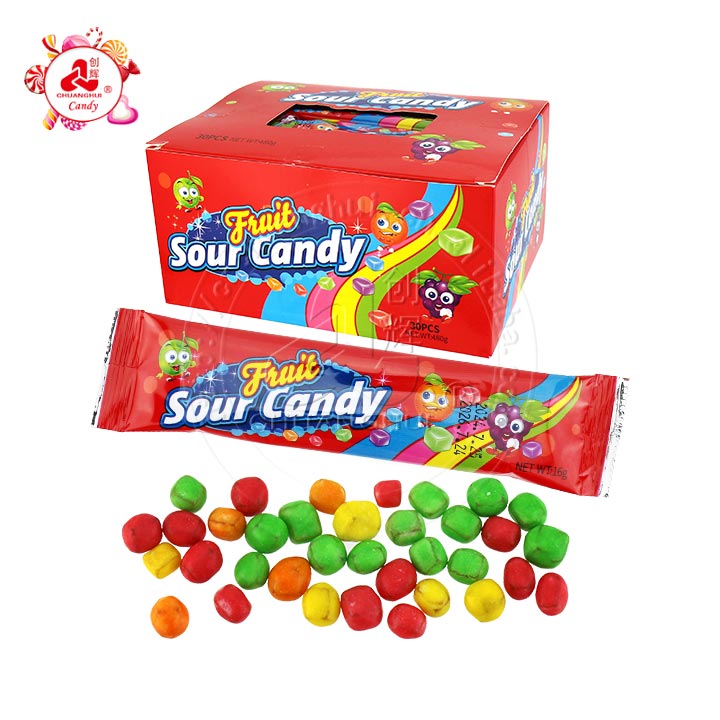 Colorful fruity flavor mini cube chewy sour soft gummy candy CH-J608