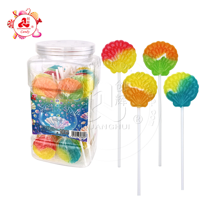 HALAL Two tone scallop shell shaped hard lollipop candy CH-BP123
