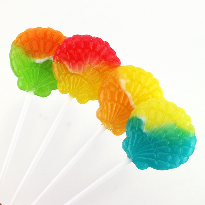 HALAL Two tone scallop shell shaped hard lollipop candy CH-BP123