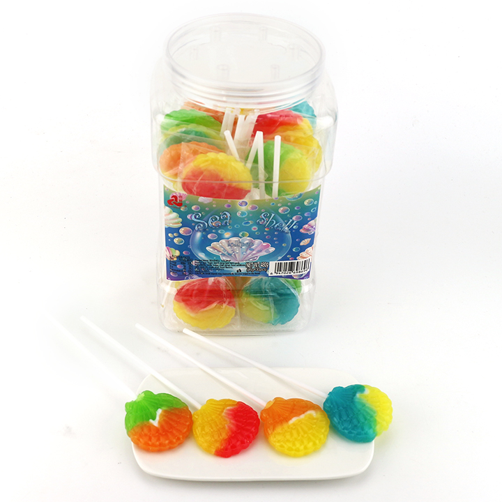 HALAL Two tone scallop shell shaped hard lollipop candy CH-BP123