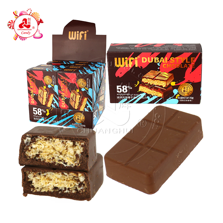 Dubai style choco 58% kataifi chocolate with crispy knafeh noodle crushed hazelnut filled CH-BC137-1