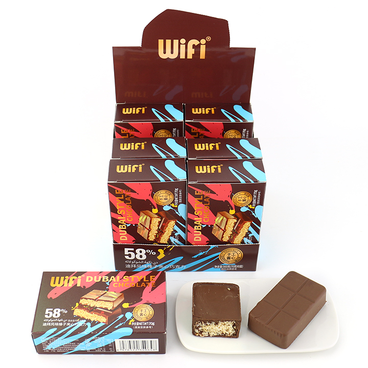 Dubai style choco 58% kataifi chocolate with crispy knafeh noodle crushed hazelnut filled CH-BC137-1