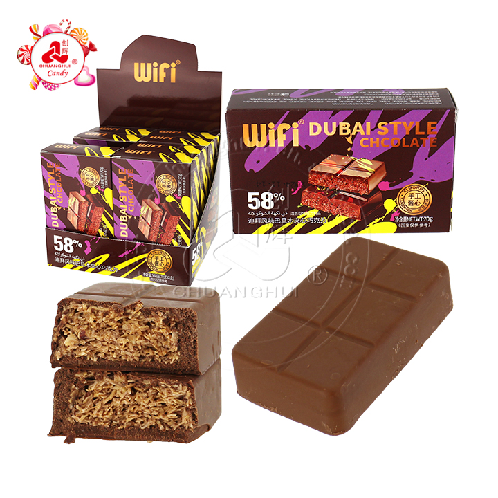 Dubai style choco 58% kataifi chocolate with crispy knafeh noodle crushed batam filled CH-BC137-2