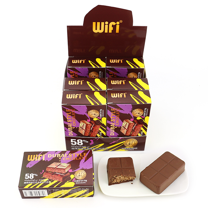 Dubai style choco 58% kataifi chocolate with crispy knafeh noodle crushed batam filled CH-BC137-2