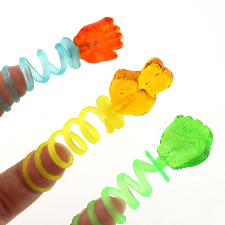 Guessing game scissors-stone-cloth finger shaped gummy spring toy candy with popping candy CH-J616