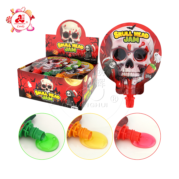 Round skull head shape sour squeeze juice gel jam liquid candy CH-K300