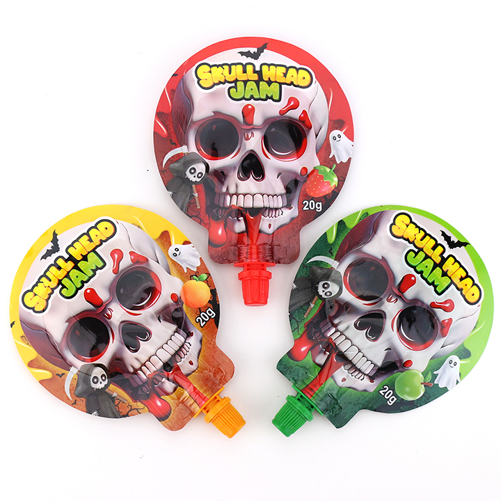Round skull head shape sour squeeze juice gel jam liquid candy CH-K300