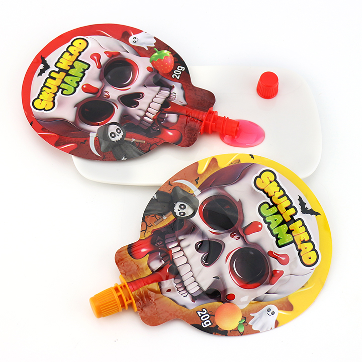 Round skull head shape sour squeeze juice gel jam liquid candy CH-K300