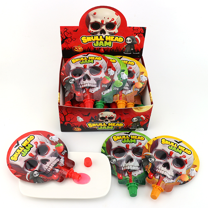 Round skull head shape sour squeeze juice gel jam liquid candy CH-K300