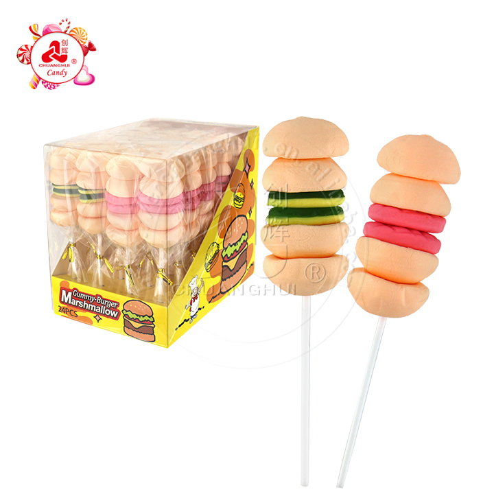 Double layers burger gummy pop hamburger shaped marshmallow lollipop CH-M189