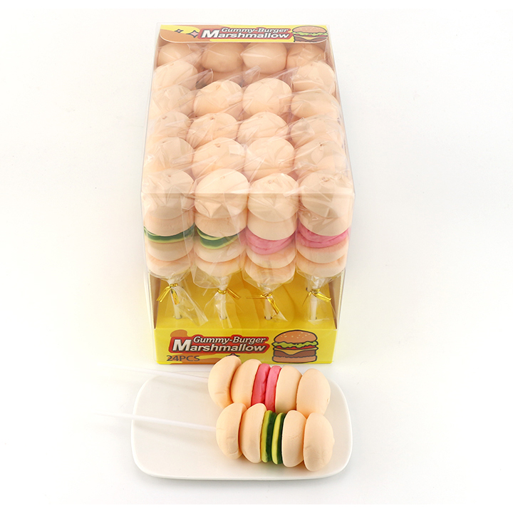 Double layers burger gummy pop hamburger shaped marshmallow lollipop CH-M189