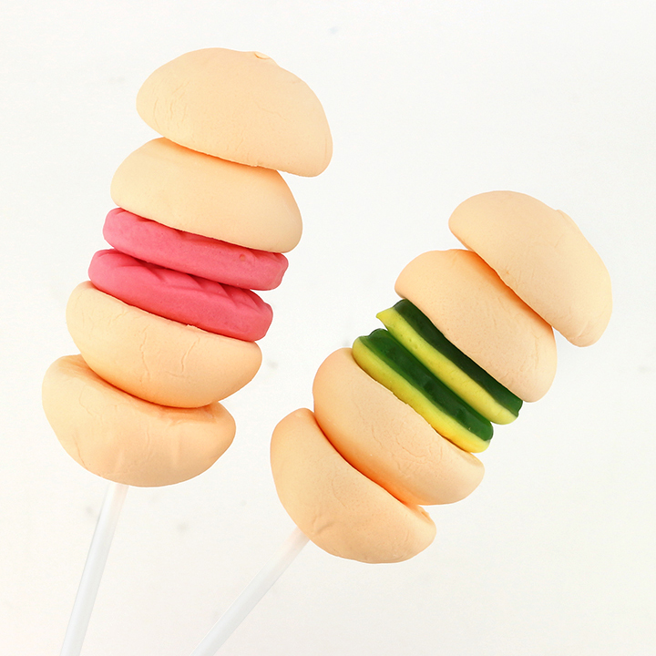 Double layers burger gummy pop hamburger shaped marshmallow lollipop CH-M189