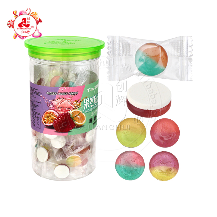 2 in 1 two-colors fruit hard candy + pressed candy smile candy Q126