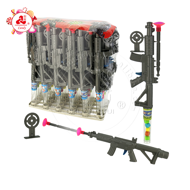 Funny suction cup bullet shooting game gun toy candy with target CH-T1339