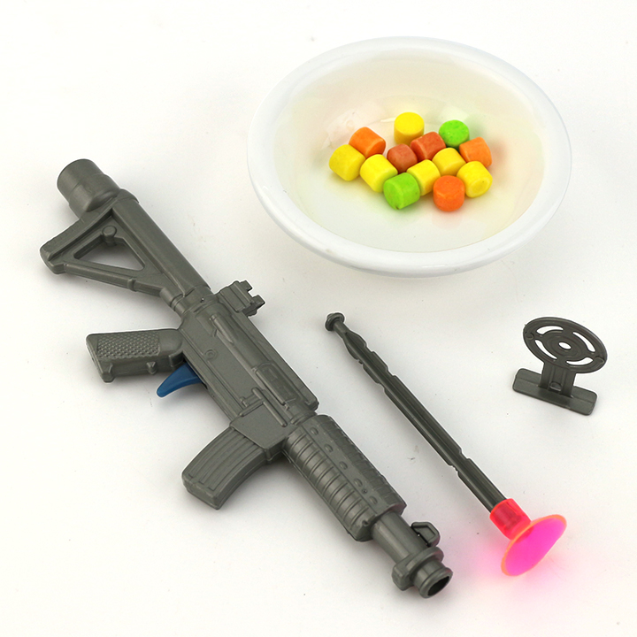 Funny suction cup bullet shooting game gun toy candy with target CH-T1339