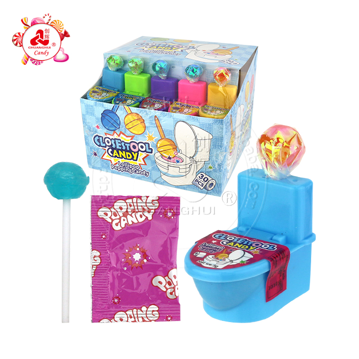 Funny flush toilet closestool shape toy and lollipop with popping candy CH-T1340