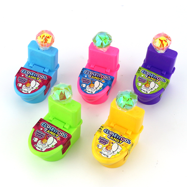 Funny flush toilet closestool shape toy and lollipop with popping candy CH-T1340