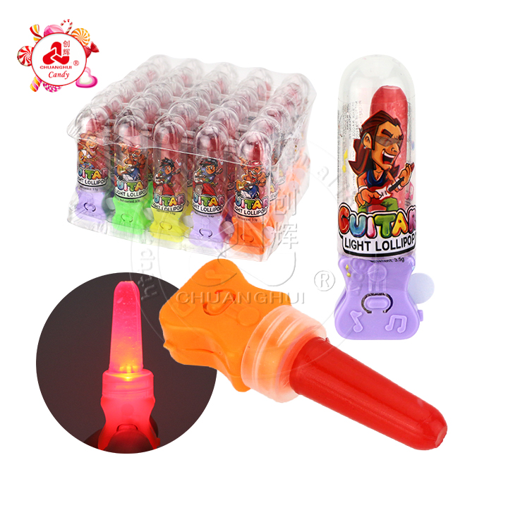 Mini LED Light up guitar shaped lipstick candy toy lollipop CH-T1341