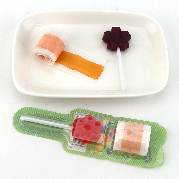 Halal mini lollipop pop with rolls mix fruit flavor gummy roll candy CH-J617
