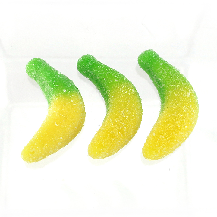 Wholesale cartoon two-color banana shaped chewy soft gummy candy in bulk CH-S125
