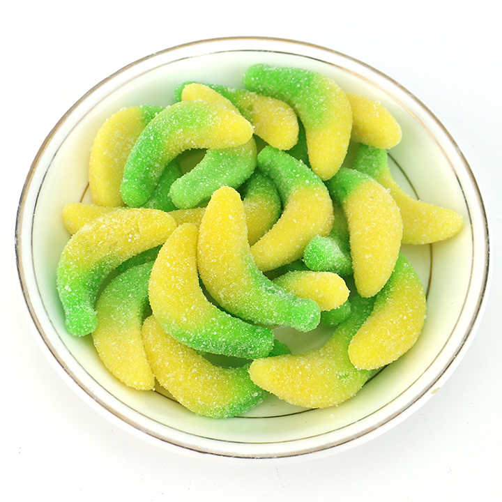 Wholesale cartoon two-color banana shaped chewy soft gummy candy in bulk CH-S125