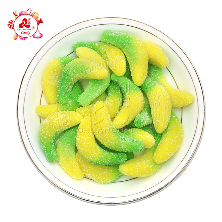 Wholesale cartoon two-color banana shaped chewy soft gummy candy in bulk CH-S125