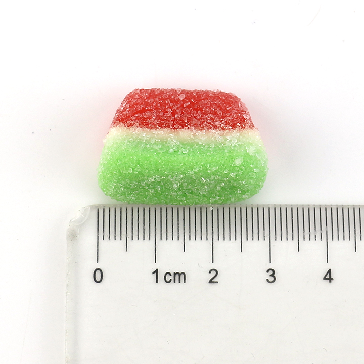 Wholesale cartoon tricolor watermelon slice shaped chewy soft gummy candy in bulk CH-S127