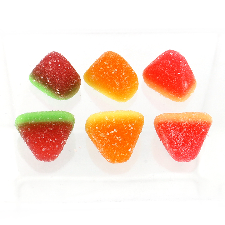 Wholesale cartoon two-color watermelon slice shaped chewy soft gummy candy in bulk CH-S128