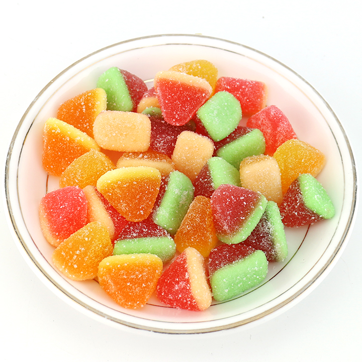 Wholesale cartoon two-color watermelon slice shaped chewy soft gummy candy in bulk CH-S128