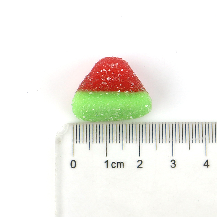 Wholesale cartoon two-color watermelon slice shaped chewy soft gummy candy in bulk CH-S128