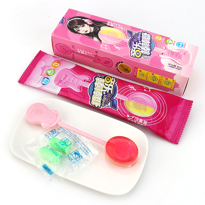 Dual color dual fruit flavor hard lollipop Bone conduction music lollipop toy candy CH-TB233