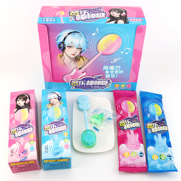 Dual color dual fruit flavor hard lollipop Bone conduction music lollipop toy candy CH-TB233
