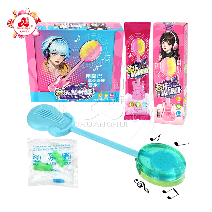 Dual color dual fruit flavor hard lollipop Bone conduction music lollipop toy candy CH-TB233