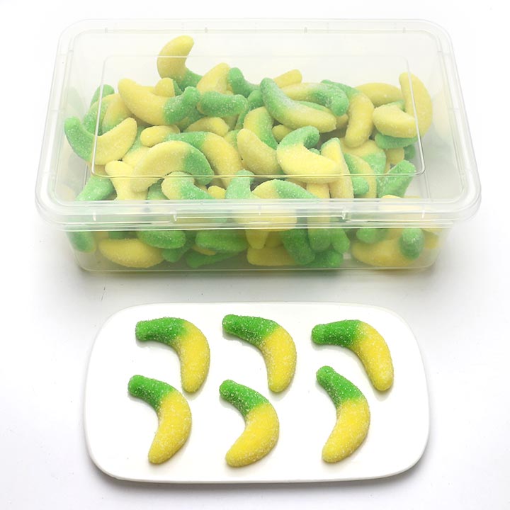 1Kg Cartoon two-color banana shaped chewy soft gummy candy in box CH-J618