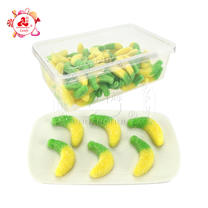 1Kg Cartoon two-color banana shaped chewy soft gummy candy in box CH-J618