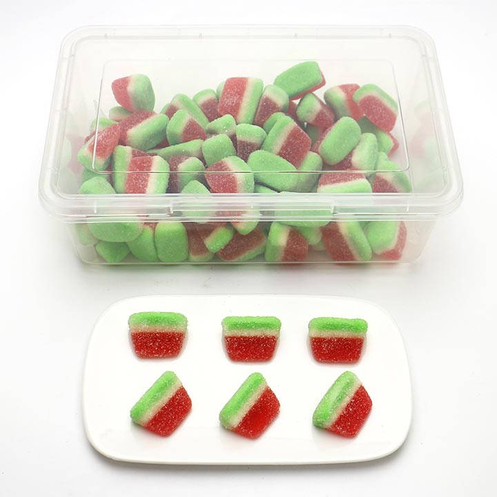 1Kg Cartoon tricolor watermelon slice shaped chewy soft gummy candy in box CH-J620