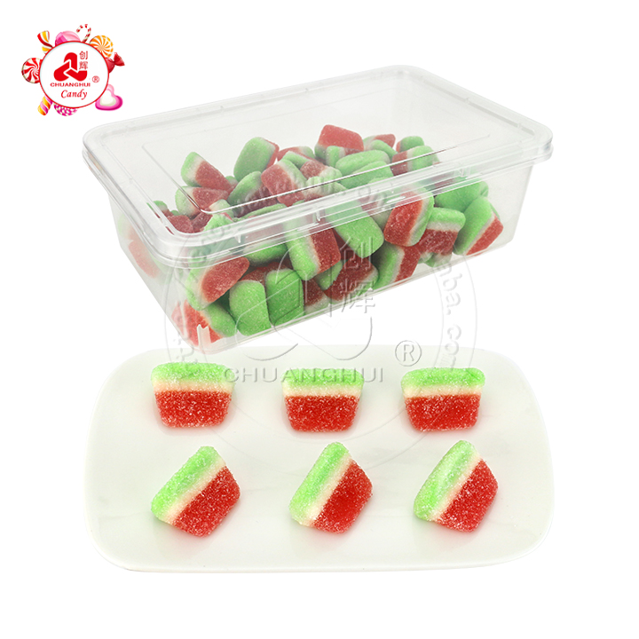 1Kg Cartoon tricolor watermelon slice shaped chewy soft gummy candy in box CH-J620