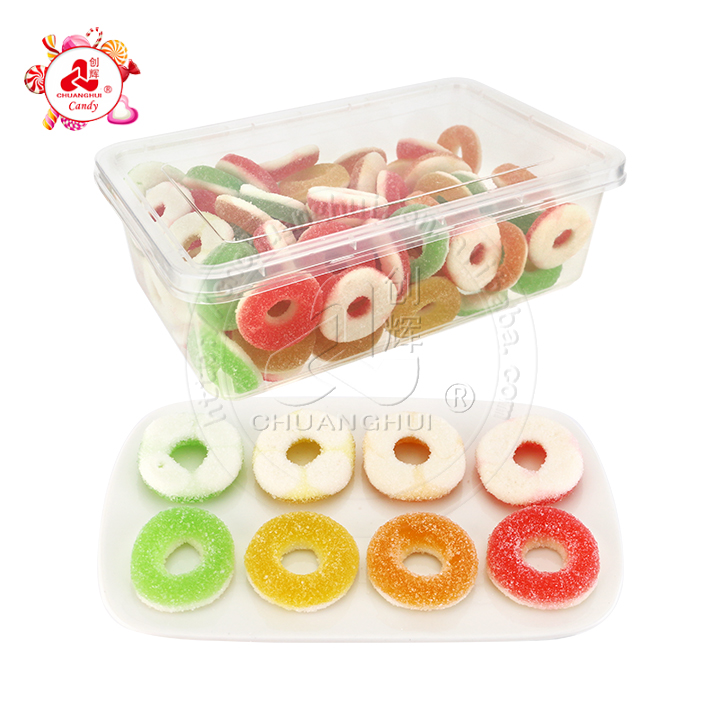 1Kg Cartoon doughnut donut ring shaped chewy soft gummy candy in box CH-J624
