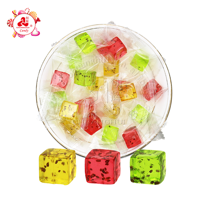 Wholesale Chia Seed fudge mini cube soft jelly candy in bulk CH-S134