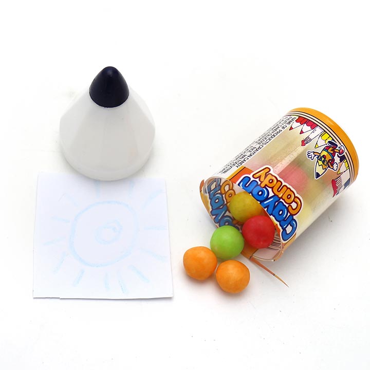 Colorful drawing crayon pen bottle with inflatable puffed candy CH-T1347