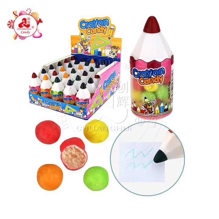 Colorful drawing crayon pen bottle with inflatable puffed candy CH-T1347