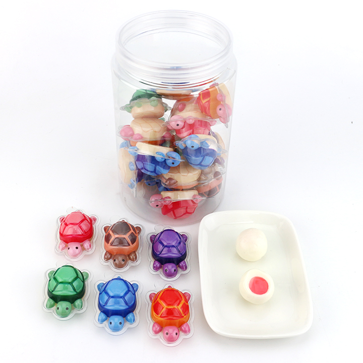 Halal sweets 10g turtle shaped fruit flavor soft gummy candy ball with jam filled CH-J630