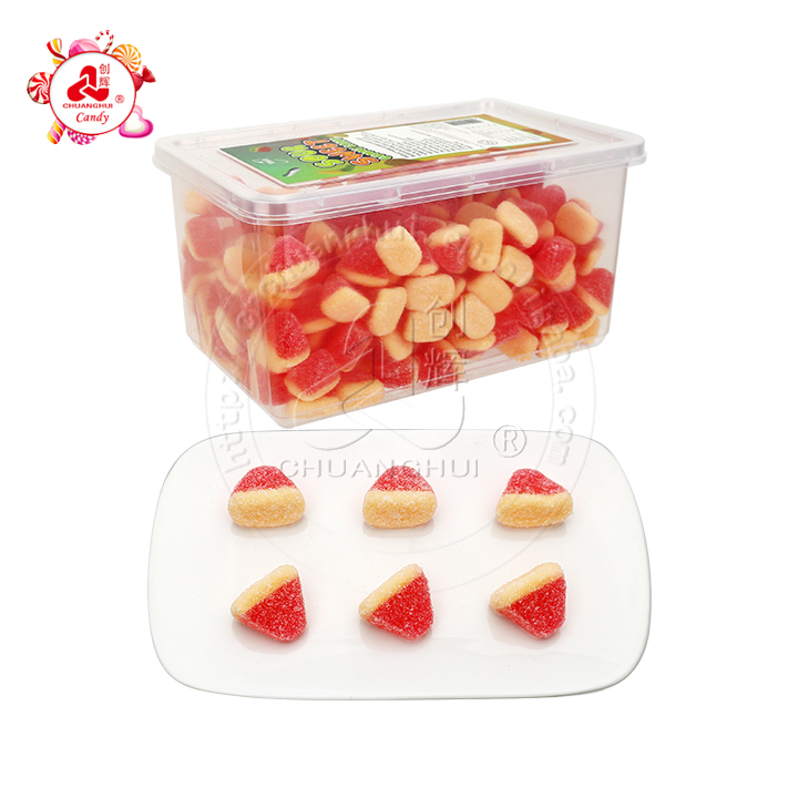 1Kg Cartoon two-color watermelon slices shaped chewy soft gummy candy in box CH-J633